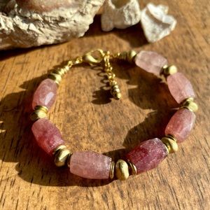 Strawberry quartz and Brass bead bracelet